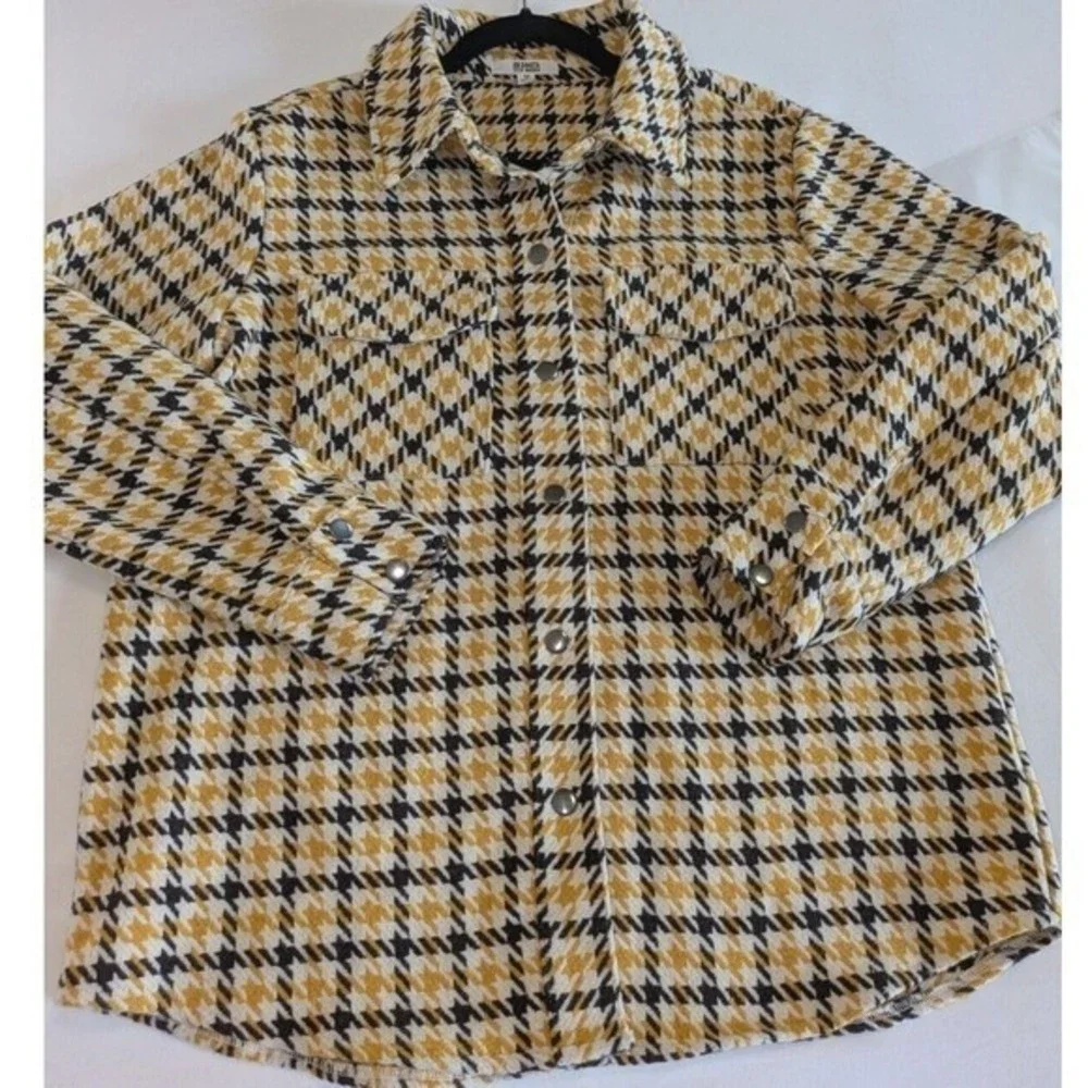 BB‎ Dakota Shacket Womens Medium Houndstooth Snaps Wool Blend Jacket Shirt Fall